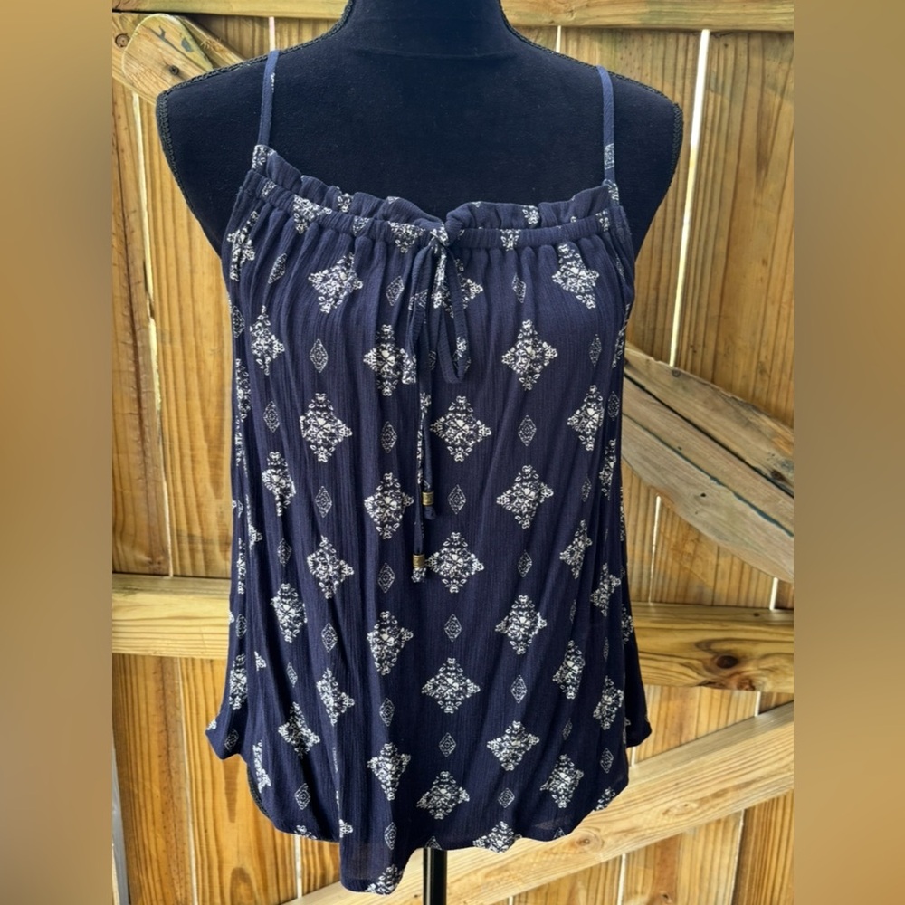 Hippie Rose Forever Summer Navy & White Sleeveless Tank Top Size M